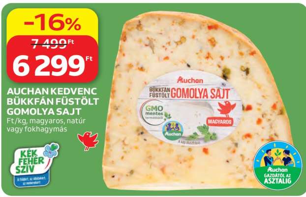AUCHAN KEDVENC BÜKKFÁN FÜSTÖLT GOMOLYA SAJT