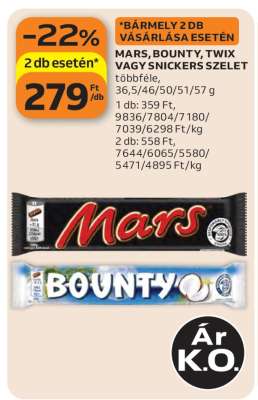 Mars, Bounty, Twix vagy Snickers szelet
