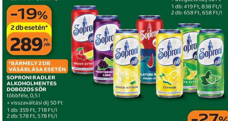 Soproni Radler Alkoholmentes Dobozos Sör