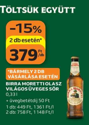 BIRRA MORETTI OLASZ VILÁGOS ÜVEGES SÖR