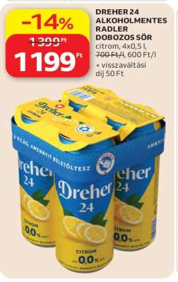 DREHER 24 ALKOHOLMENTES RADLER DOBOZOS SÖR