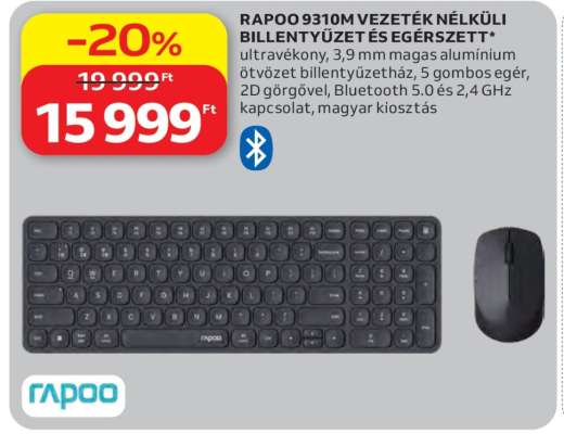 RAPOO 9310M VEZETÉK NÉLKÜLI BILLENTYŰZET ÉS EGÉRSZETT