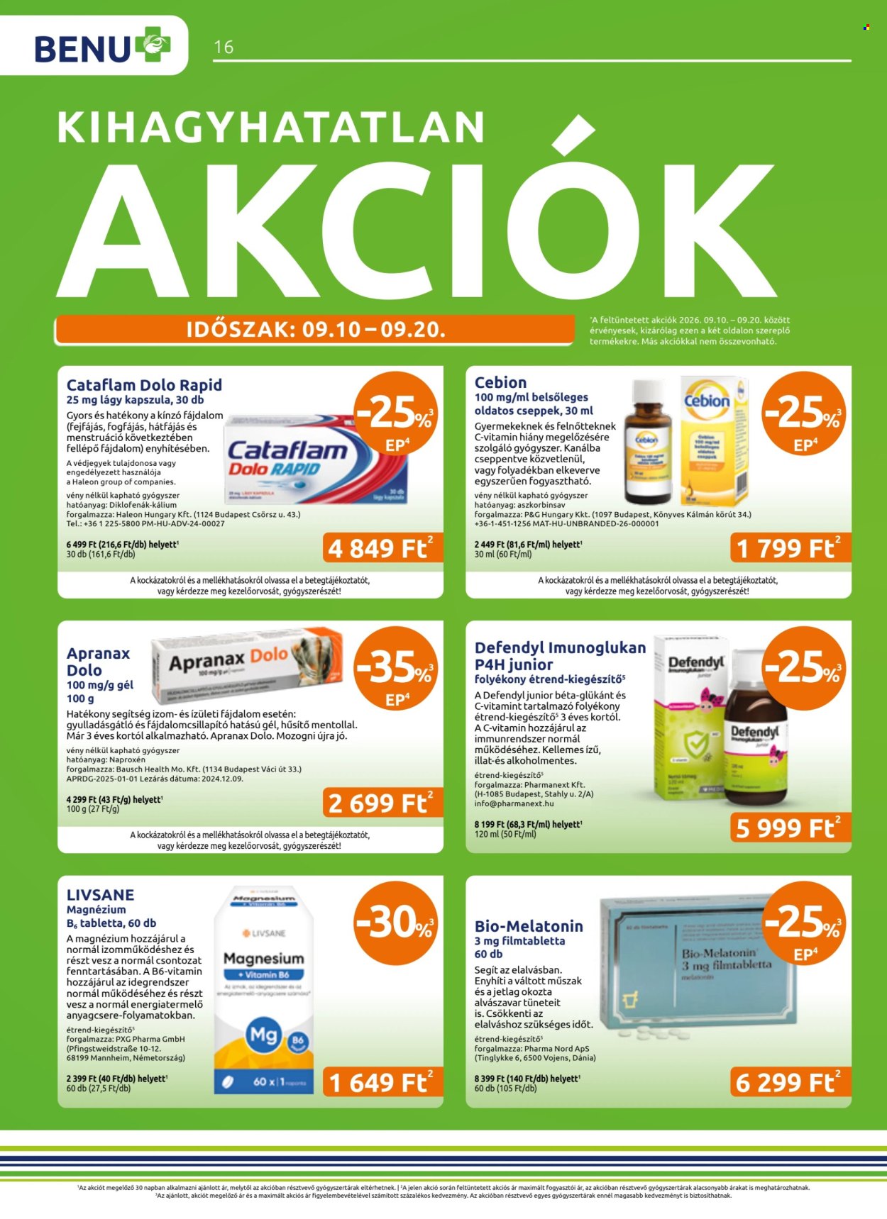 BENU Gyógyszertár akciós újság érvényes:  - 2026.09.01 - 2026.09.30. 16. oldal Oldal 16