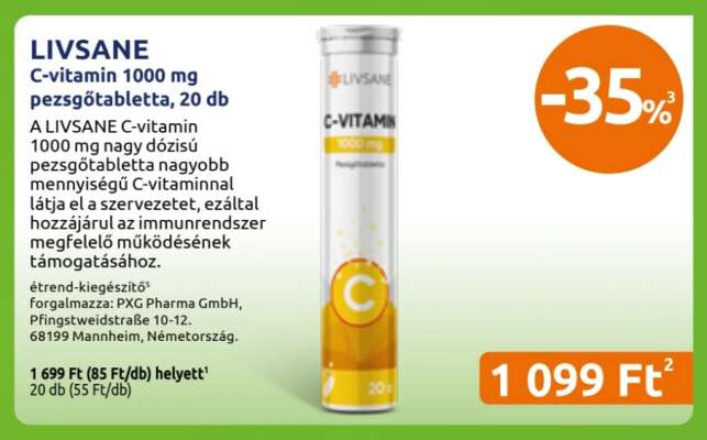LIVSANE C-vitamin 1000 mg pezsgőtabletta, 20 db