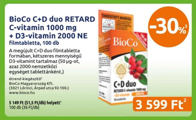 BioCo C+D duo RETARD C-vitamin 1000 mg + D3-vitamin 2000 NE filmtabletta