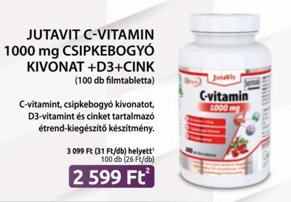 JUTAVIT C-VITAMIN 1000 mg CSIPKEBOGYÓ KIVONAT +D3+CINK