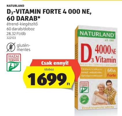 NATURLAND D3-VITAMIN FORTE 4000 NE, 60 DARAB
