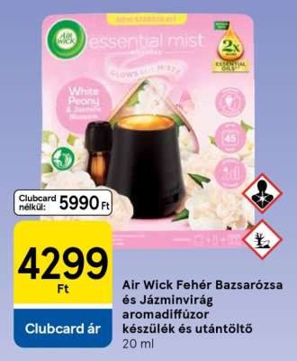 Air Wick Fehér Bazsarózsa és Jázminvirág aromadiffúzor készülék és utántöltő