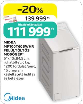 MIDEA MF100T60BWHR FELÜLTÖLTŐS MOSÓGÉP