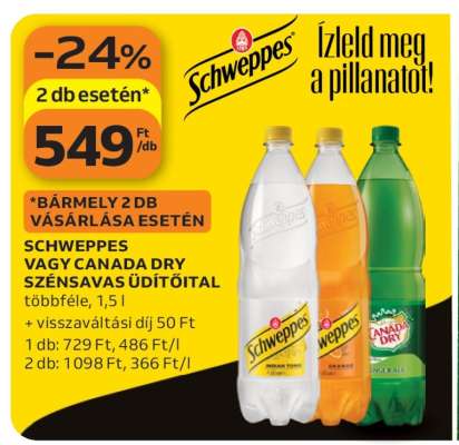Schweppes vagy Canada Dry szénsavas üdítőital