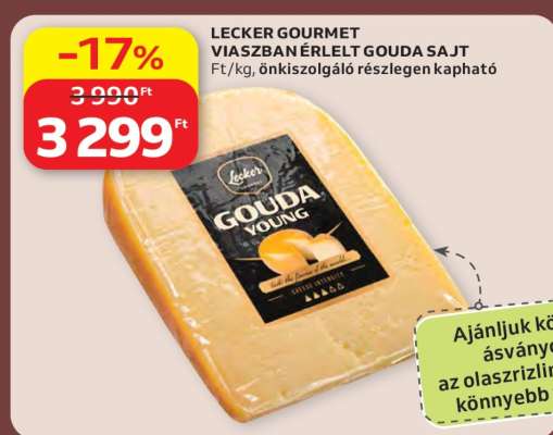 LECKER GOURMET VIASZBAN ÉRLELT GOUDA SAJT