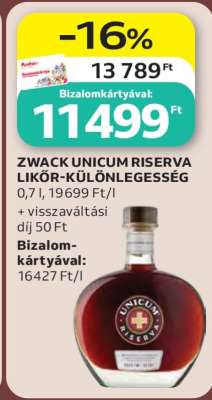 ZWACK UNICUM RISERVA LIKŐR-KÜLÖNLEGESSÉG