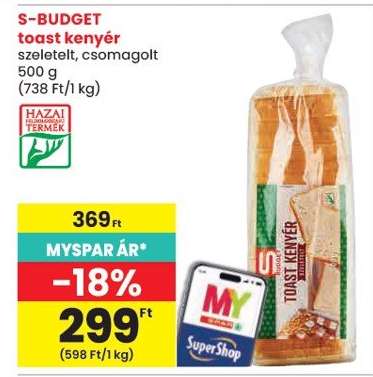 S-BUDGET toast kenyér