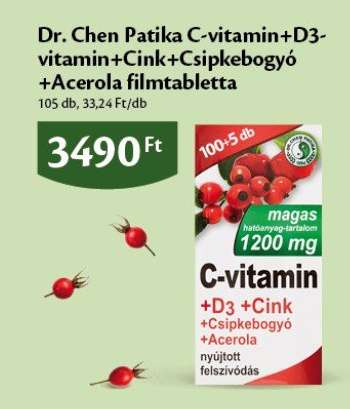 Dr. Chen Patika C-vitamin+D3-vitamin+Cink+Csipkebogyó+Acerola filmtabletta