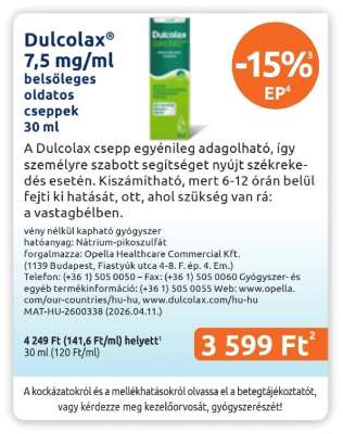 Dulcolax 7,5 mg/ml belsőleges oldatos cseppek 30 ml