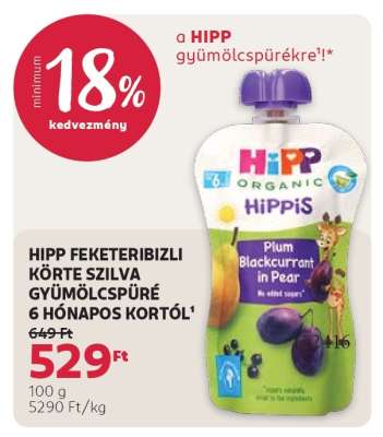 HIPP FEKETERIBIZLI KÖRTE SZILVA GYÜMÖLCSPÜRÉ 6 HÓNAPOS KORTÓL