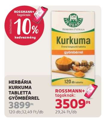 HERBÁRIA KURKUMA TABLETTA GYÖMBÉRREL