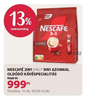 NESCAFÉ 2in1 vagy 3in1 azonnal oldódó kávéspecialitás