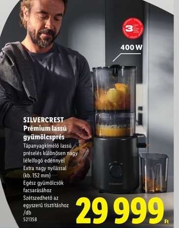 SILVERCREST Prémium lassú gyümölcsprés