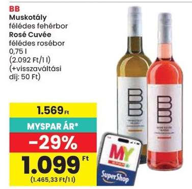 BB Muskotály félédes fehérbor / Rosé Cuvée félédes rosébor