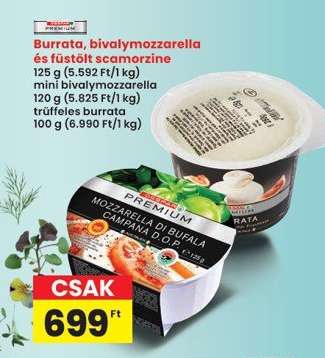Burrata, bivalymozzarella és füstölt scamorza
