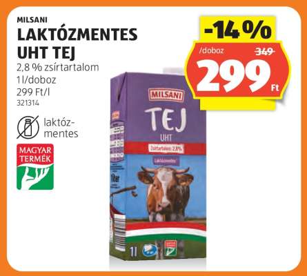 MILSANI LAKTÓZMENTES UHT TEJ