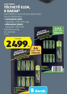 ACTIV ENERGY Tölthető Elem, 8 darab