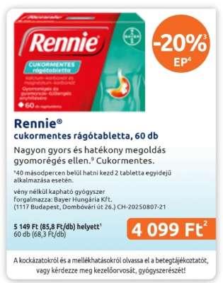 Rennie cukormentes rágótabletta, 60 db