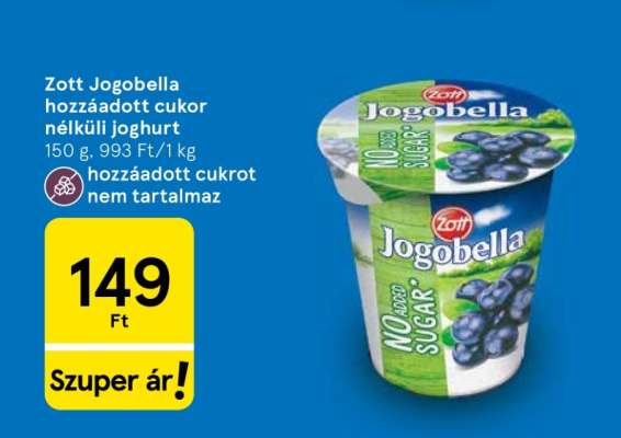 Zott Jogobella hozzáadott cukor nélküli joghurt