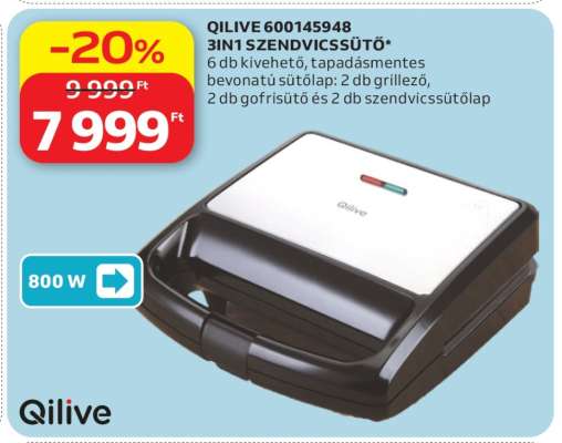 QILIVE 600145948 3IN1 SZENDVICSSÜTŐ