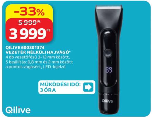 QILIVE 600201374 VEZETÉK NÉLKÜLI HAJVÁGÓ