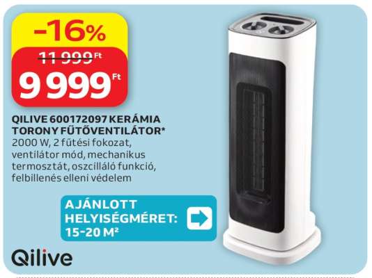 QILIVE 600172097 KERÁMIA TORONY FŰTŐVENTILÁTOR