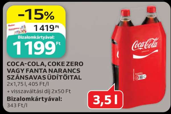 COCA-COLA, COKE ZERO VAGY FANTA NARANCS SZÁNSAVAS ÜDÍTŐITAL
