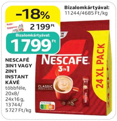 NESCAFÉ 3IN1 VAGY 2IN1 INSTANT KÁVÉ