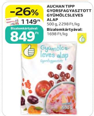 AUCHAN TIPP GYORSFAGYASZTOTT GYÜMÖLCSLEVES ALAP