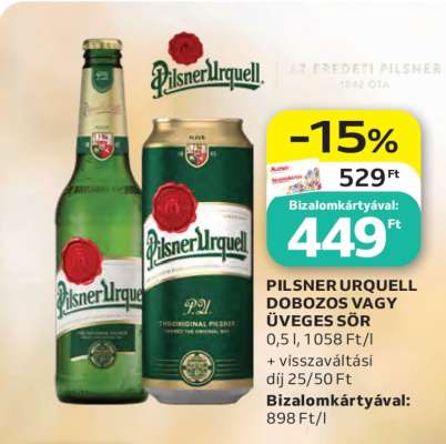Pilsner Urquell Dobozos vagy Üveges Sör