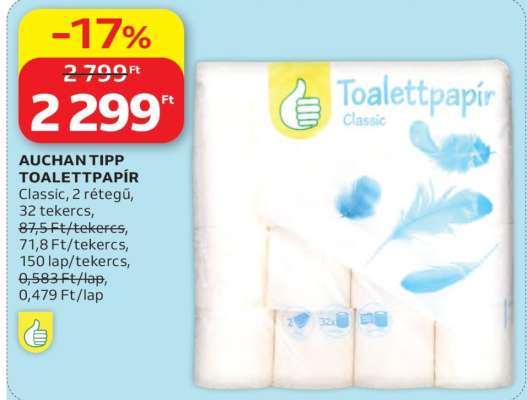 AUCHAN TIPP TOALETTPAPÍR