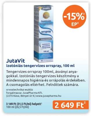 JutaVit izotóniás tengervizes orrspray, 100 ml