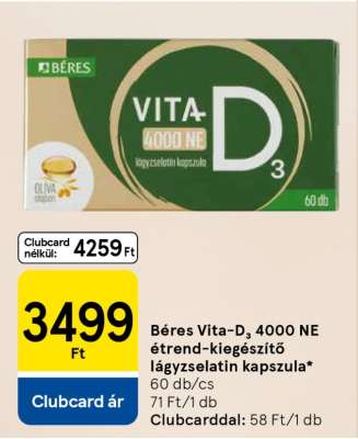 Béres Vita-D₃ 4000 NE étrend-kiegészítő lágyzselatin kapszula