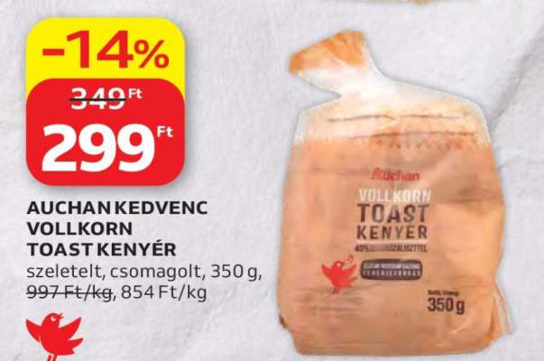 Auchan Kedvenc Vollkorn Toast Kenyér