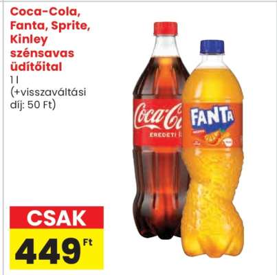 Coca-Cola, Fanta, Sprite, Kinley szénsavas üdítőital