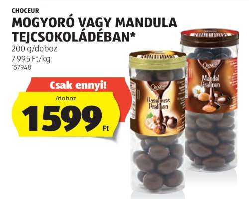 CHOCEUR Mogyoró vagy Mandula tejcsokoládéban