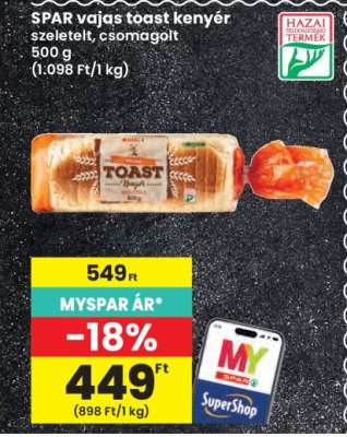 SPAR vajas toast kenyér