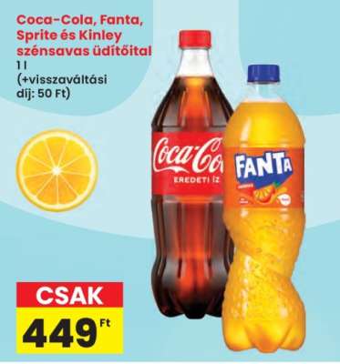 Coca-Cola, Fanta, Sprite és Kinley szénsavas üdítőital