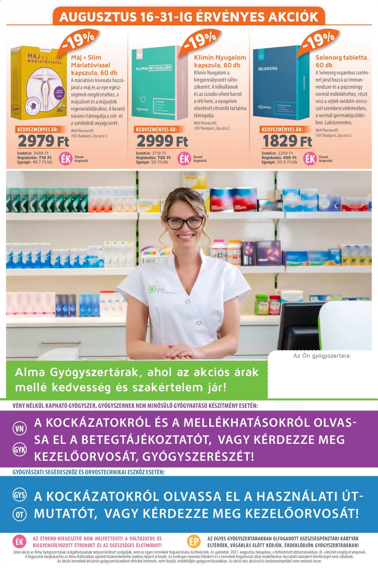Alma Gyógyszertárak akciós újság érvényes:  - 2021.08.01 - 2021.08.31. 20. oldal
