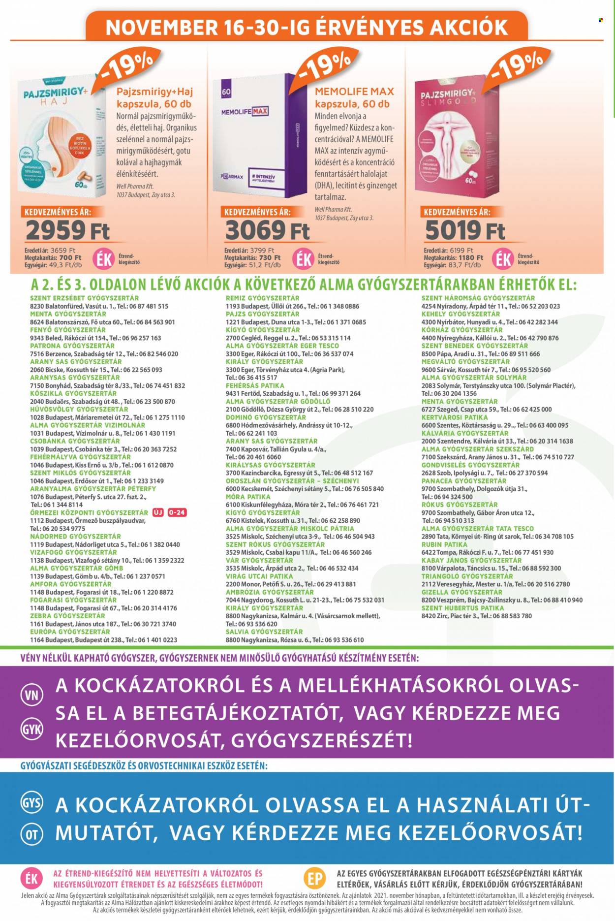 Alma Gyógyszertárak akciós újság érvényes:  - 2021.11.01 - 2021.11.30. 2. oldal